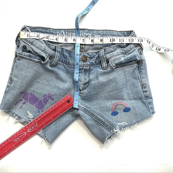 Upcycled refashion cut off unicorn Jean shorts 1 - Picture 3 of 4
